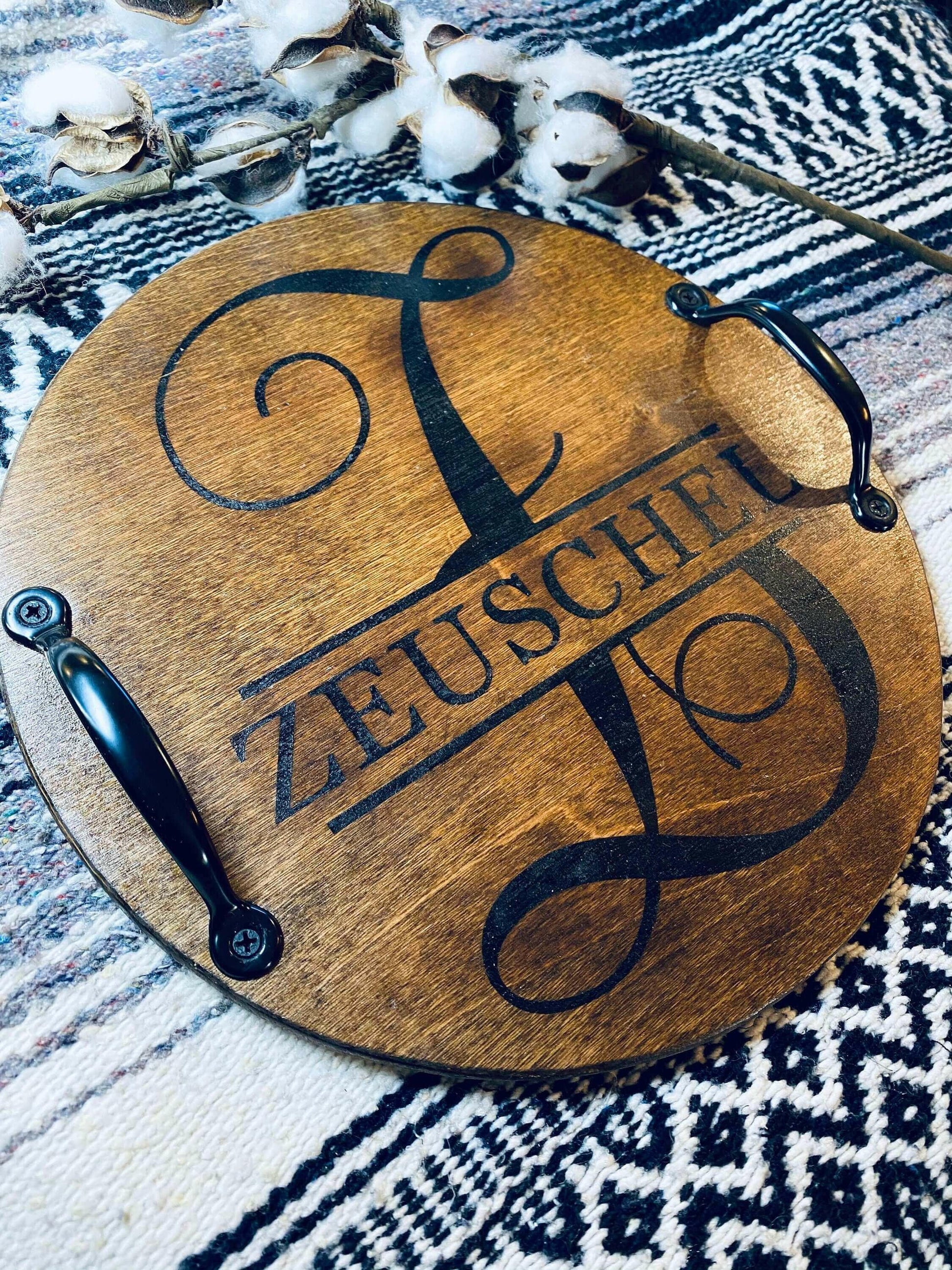 Personalized Wood Serving Tray With Name and Initial.