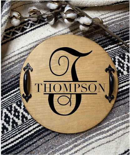 Personalized Wood Serving Tray With Name and Initial.