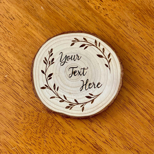 Custom Text Engraved Wood Coaster Set.