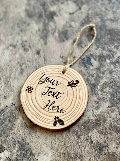 Custom Engraved Wood Christmas Ornament.