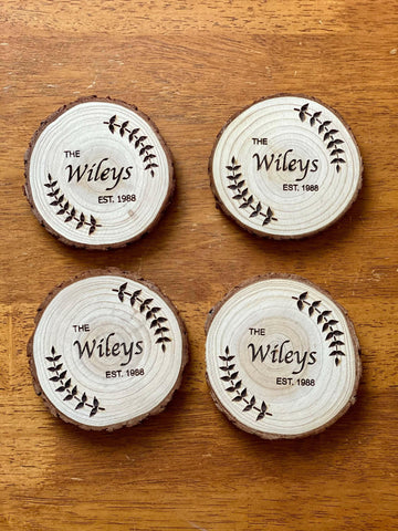 Custom Wood Slice Wedding Favors.