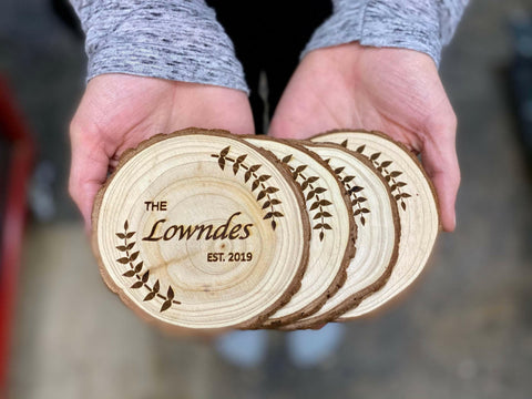 Custom Wood Slice Wedding Favors.