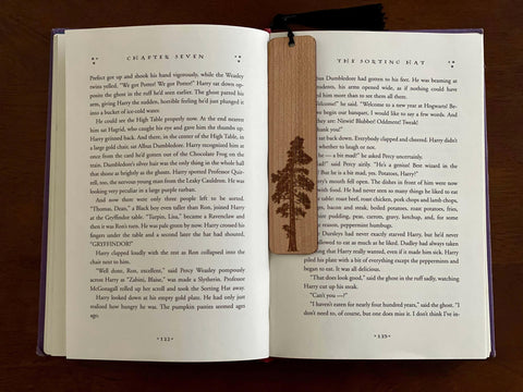 Pine Tree Engraved Wood Bookmark.