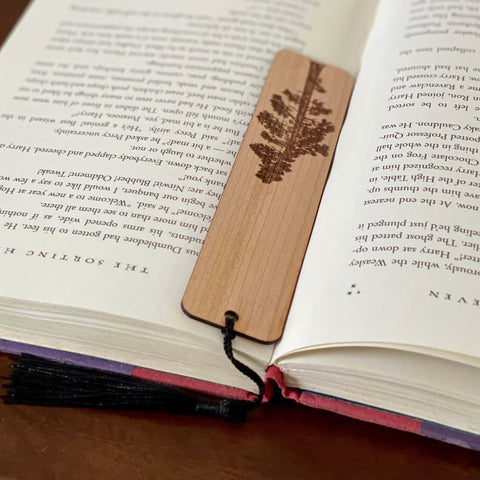 Pine Tree Engraved Wood Bookmark.