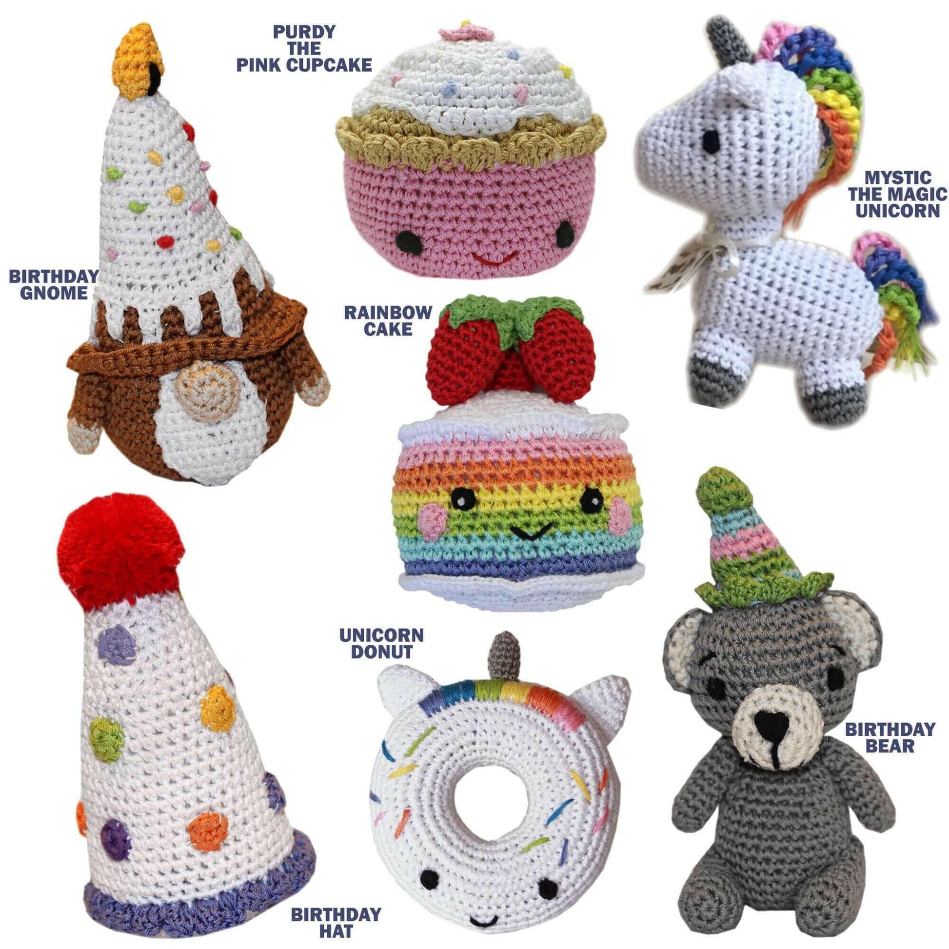 Knit Knacks Organic Cotton Pet & Dog Toys, "Happy Birthday Group".