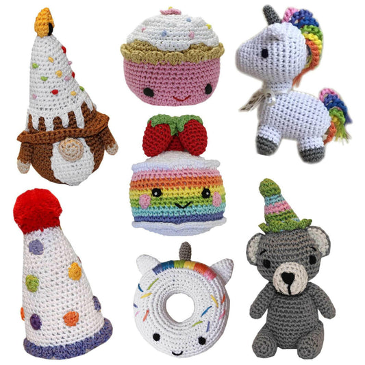 Knit Knacks Organic Cotton Pet & Dog Toys, "Happy Birthday Group".