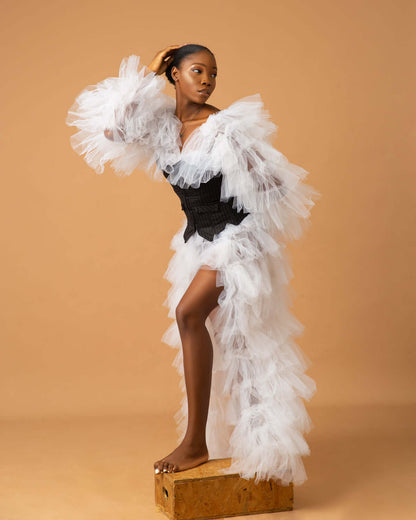 Breezy Long Coat | Layered Tulle Jacket