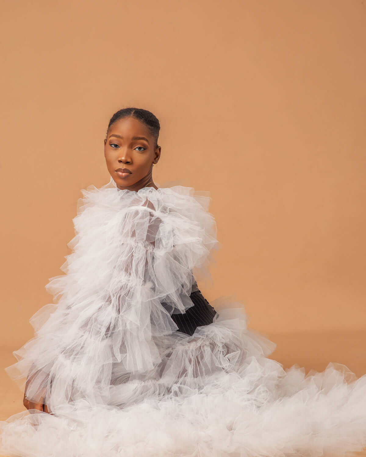 Breezy Long Coat | Layered Tulle Jacket