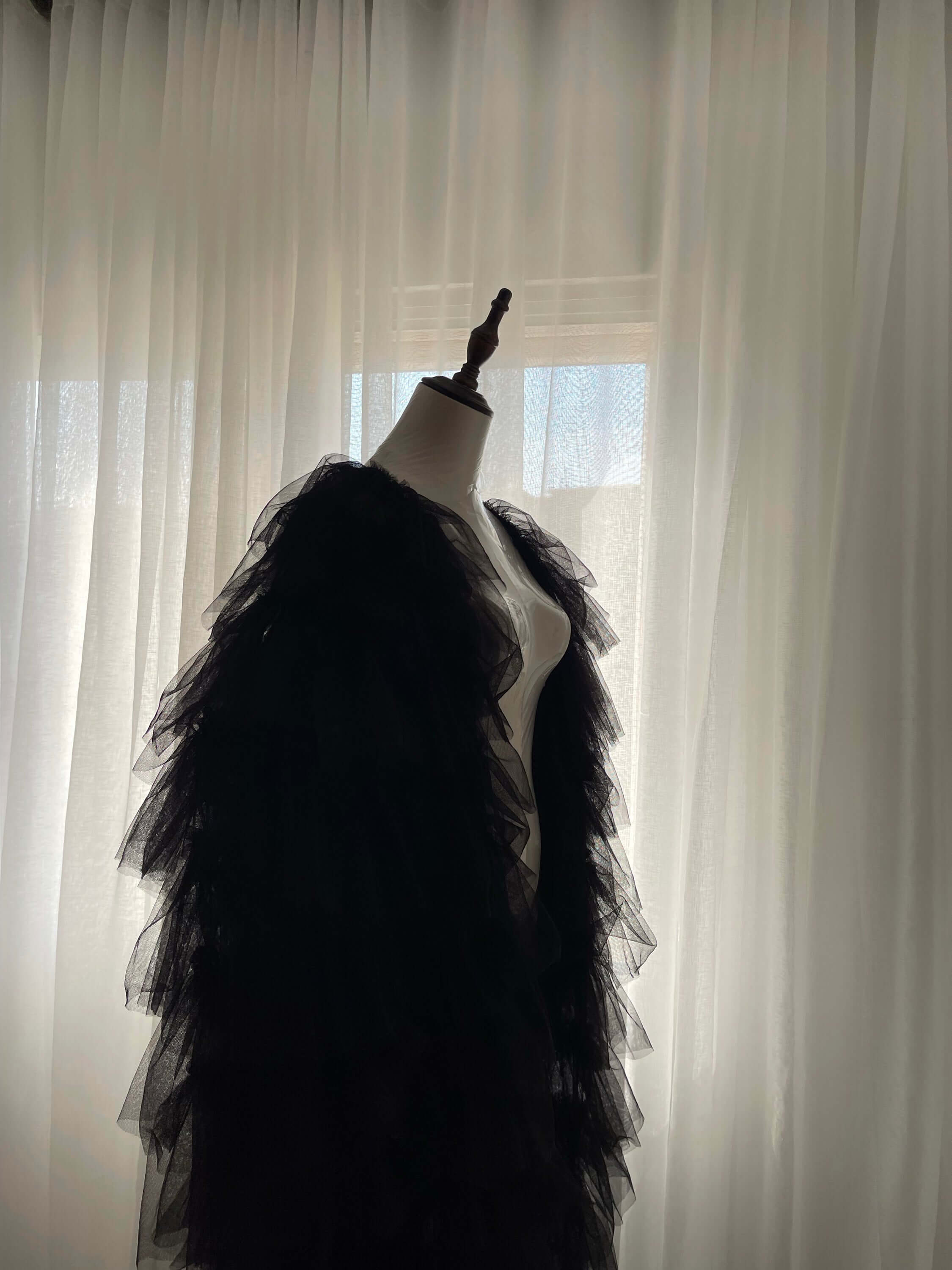 Breezy Long Coat | Layered Tulle Jacket