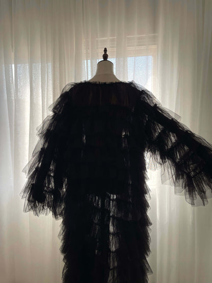 Breezy Long Coat | Layered Tulle Jacket