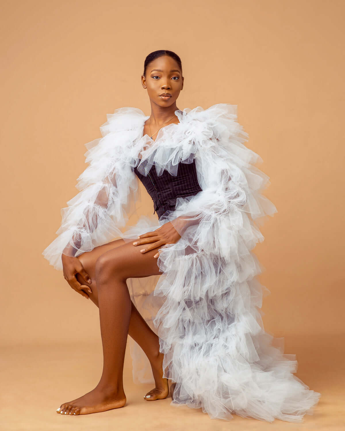 Breezy Long Coat | Layered Tulle Jacket