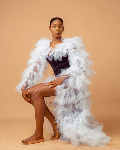 Breezy Long Coat | Layered Tulle Jacket