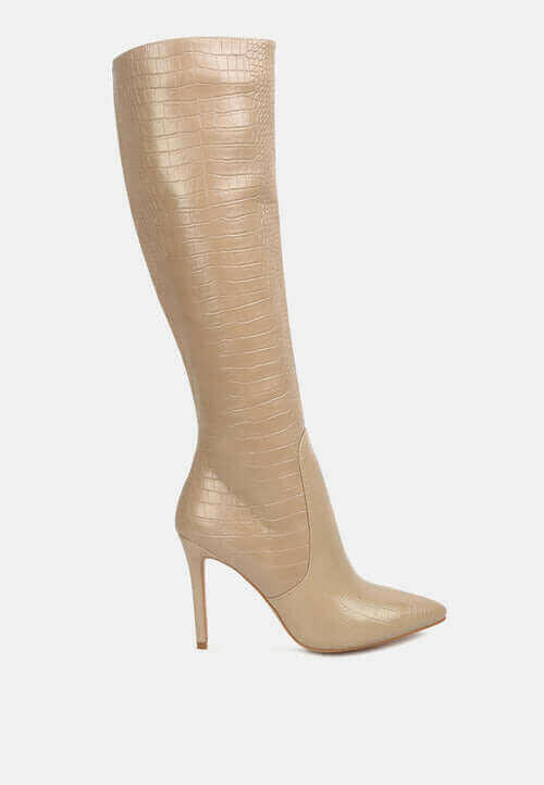 indulgent high heel croc calf boots.