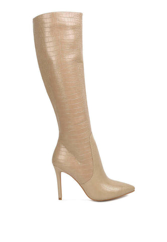 indulgent high heel croc calf boots.