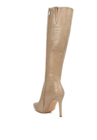 indulgent high heel croc calf boots.