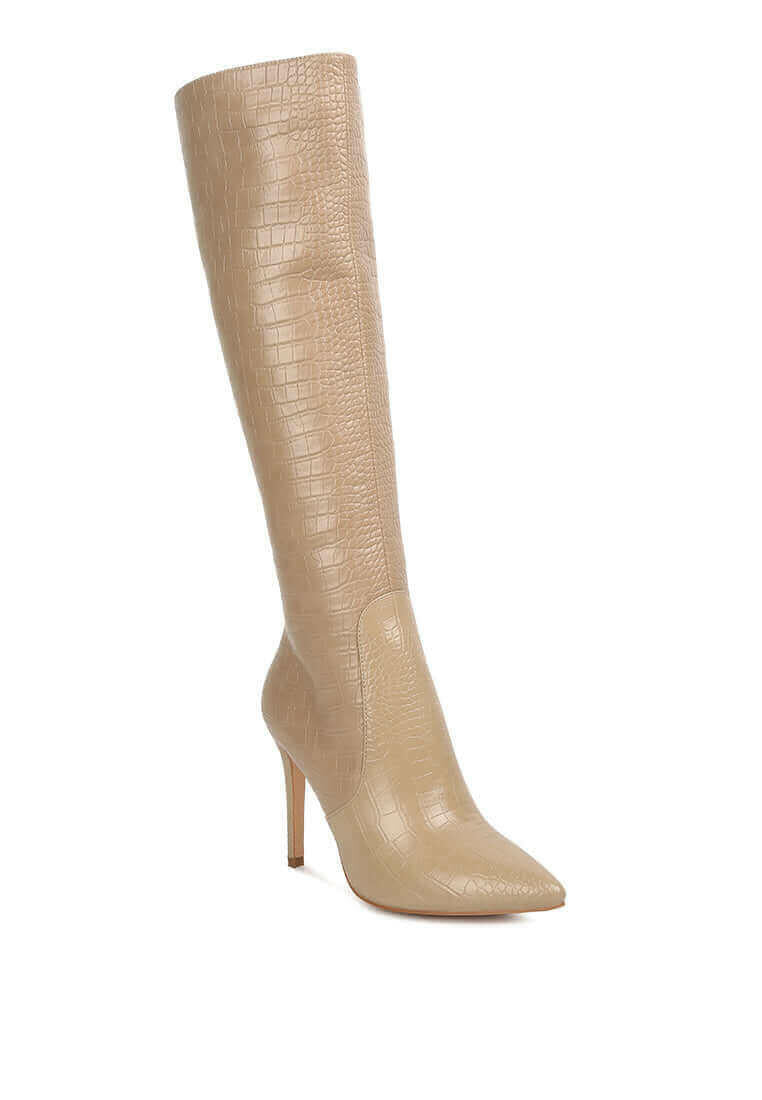 indulgent high heel croc calf boots.