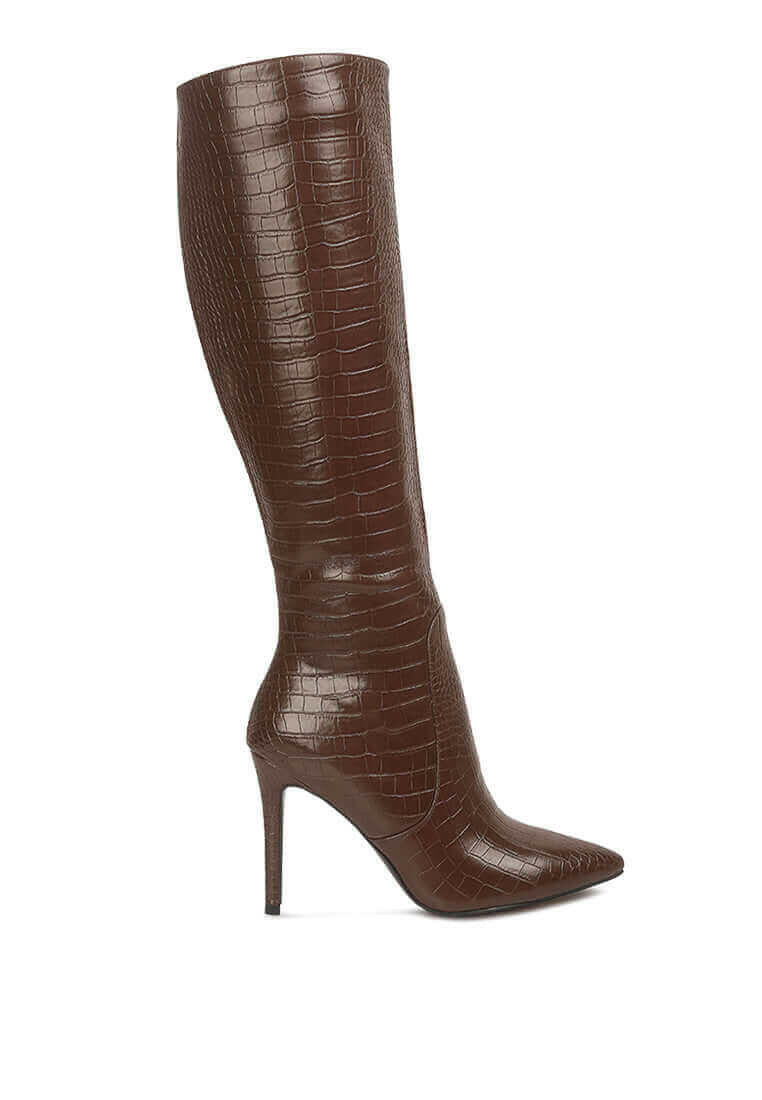 indulgent high heel croc calf boots.