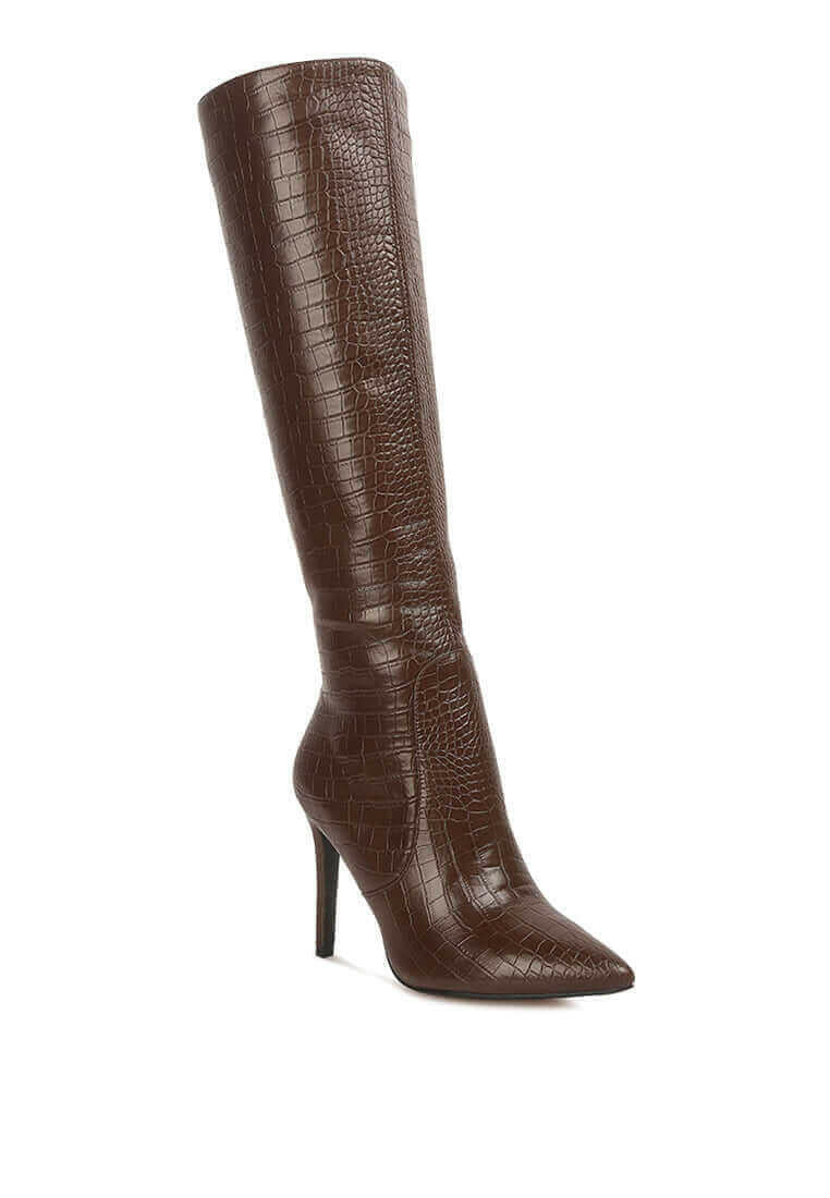 indulgent high heel croc calf boots.