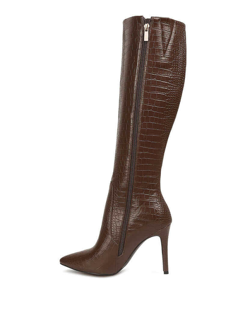 indulgent high heel croc calf boots.