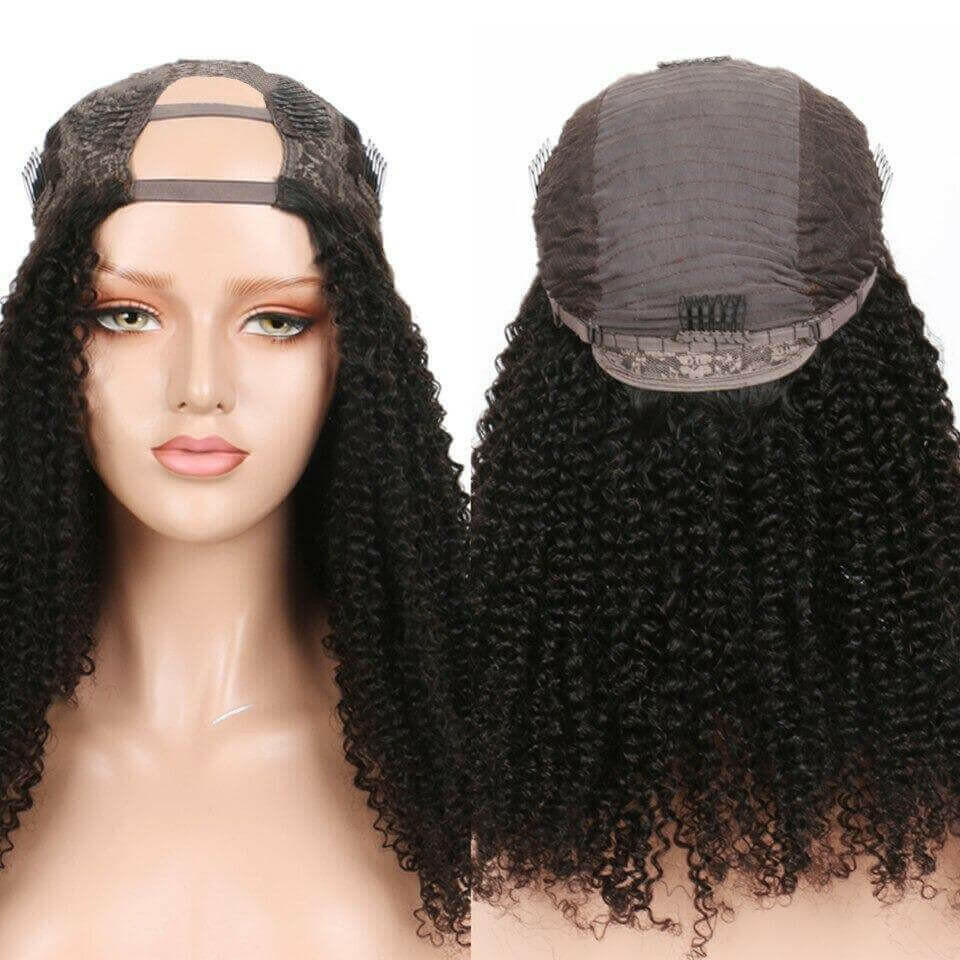 U Part Wig Kinky Curly Human Hair Wigs For Black Women Brazilian Remy.