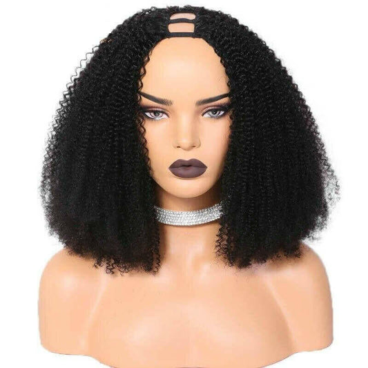 U Part Wig Afro Kinky Curly Human Hair Wigs For Black Women Brazilian.