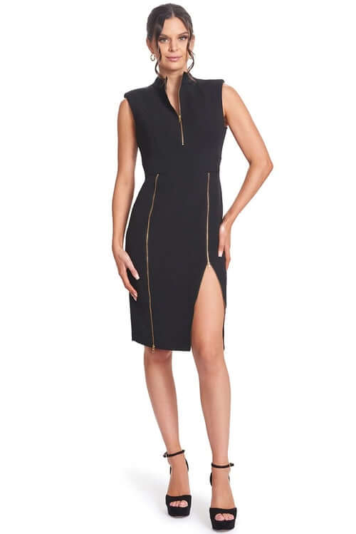Just Zip It Dress - Sleeveless midi dress with exposed functional gold