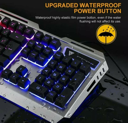 Ninja Dragon Metallic Silver Mechanical Gaming Keyboard and Mouse Set.