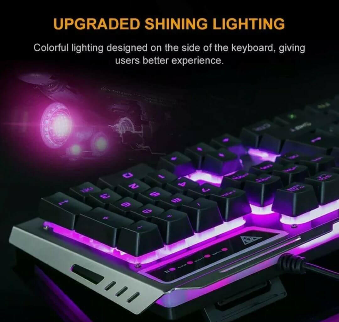 Ninja Dragon Metallic Silver Mechanical Gaming Keyboard and Mouse Set.