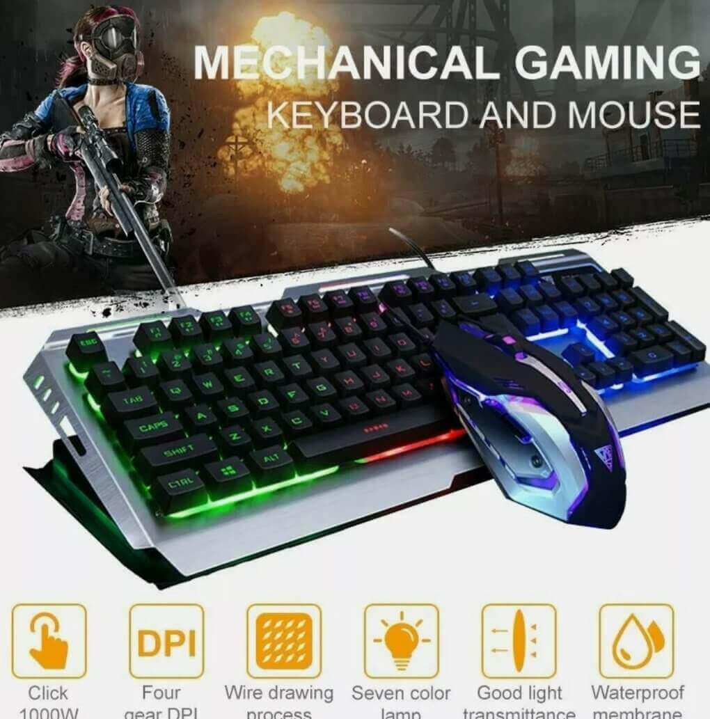 Ninja Dragon Metallic Silver Mechanical Gaming Keyboard and Mouse Set.