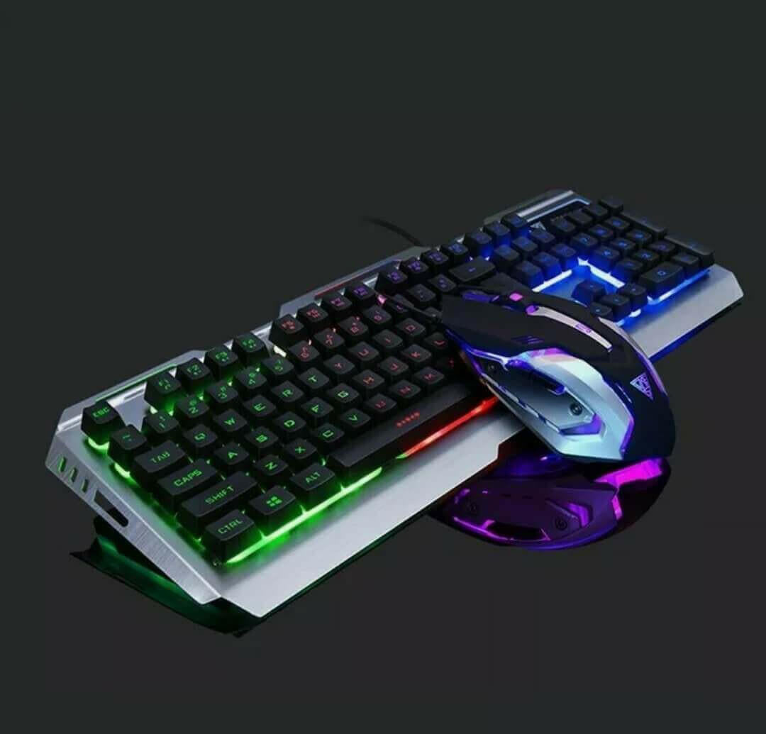 Ninja Dragon Metallic Silver Mechanical Gaming Keyboard and Mouse Set.