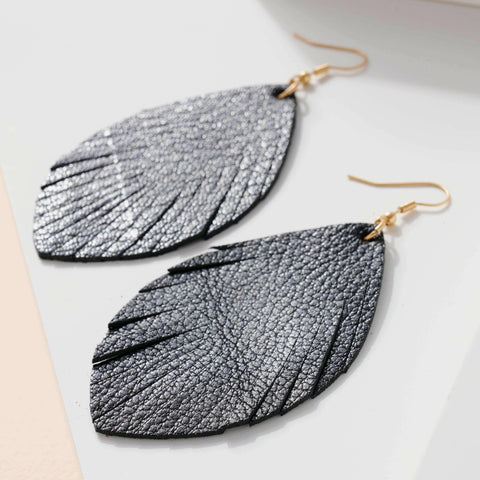 Feather Genuine Leather Earrings.