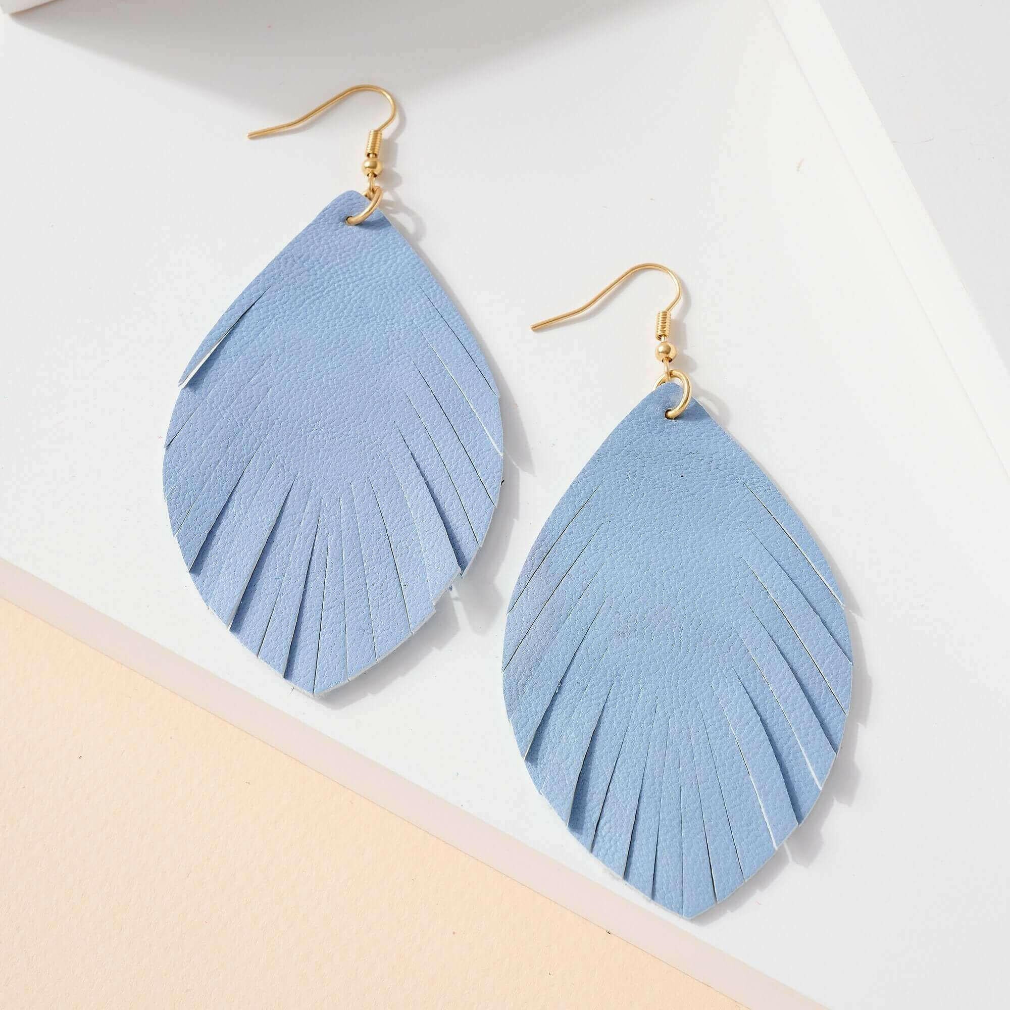 Feather Genuine Leather Earrings.