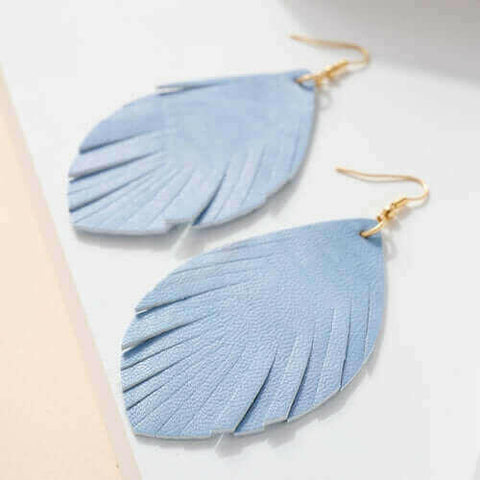 Feather Genuine Leather Earrings.