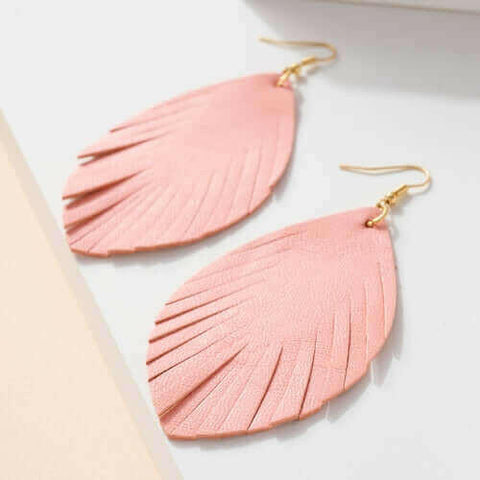 Feather Genuine Leather Earrings.