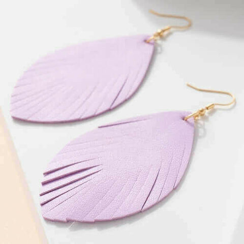 Feather Genuine Leather Earrings.