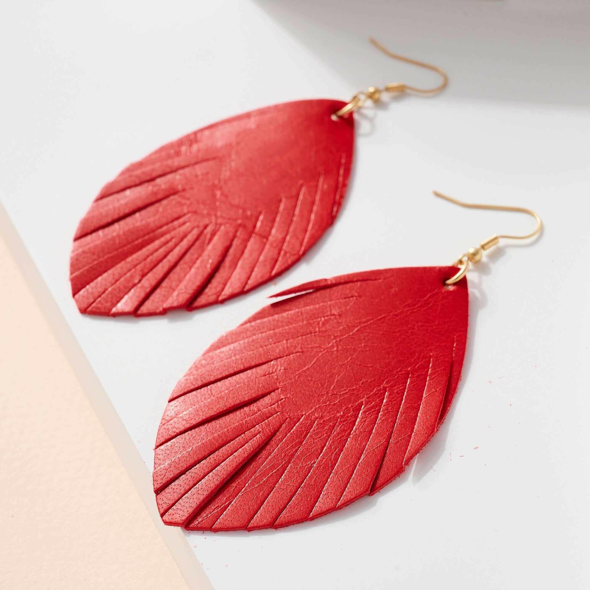 Feather Genuine Leather Earrings.