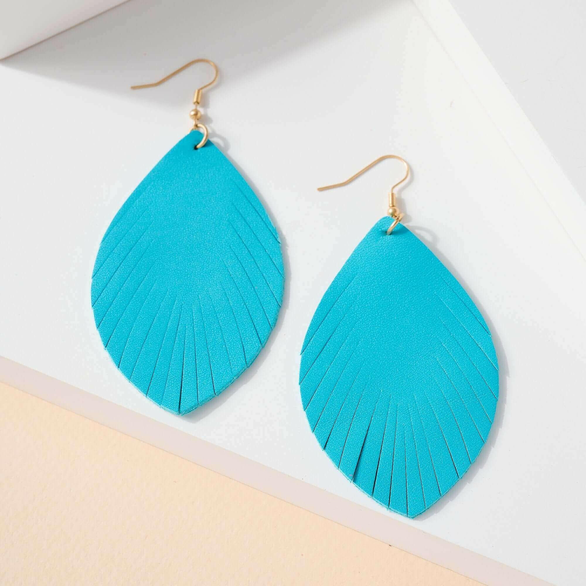 Feather Genuine Leather Earrings.