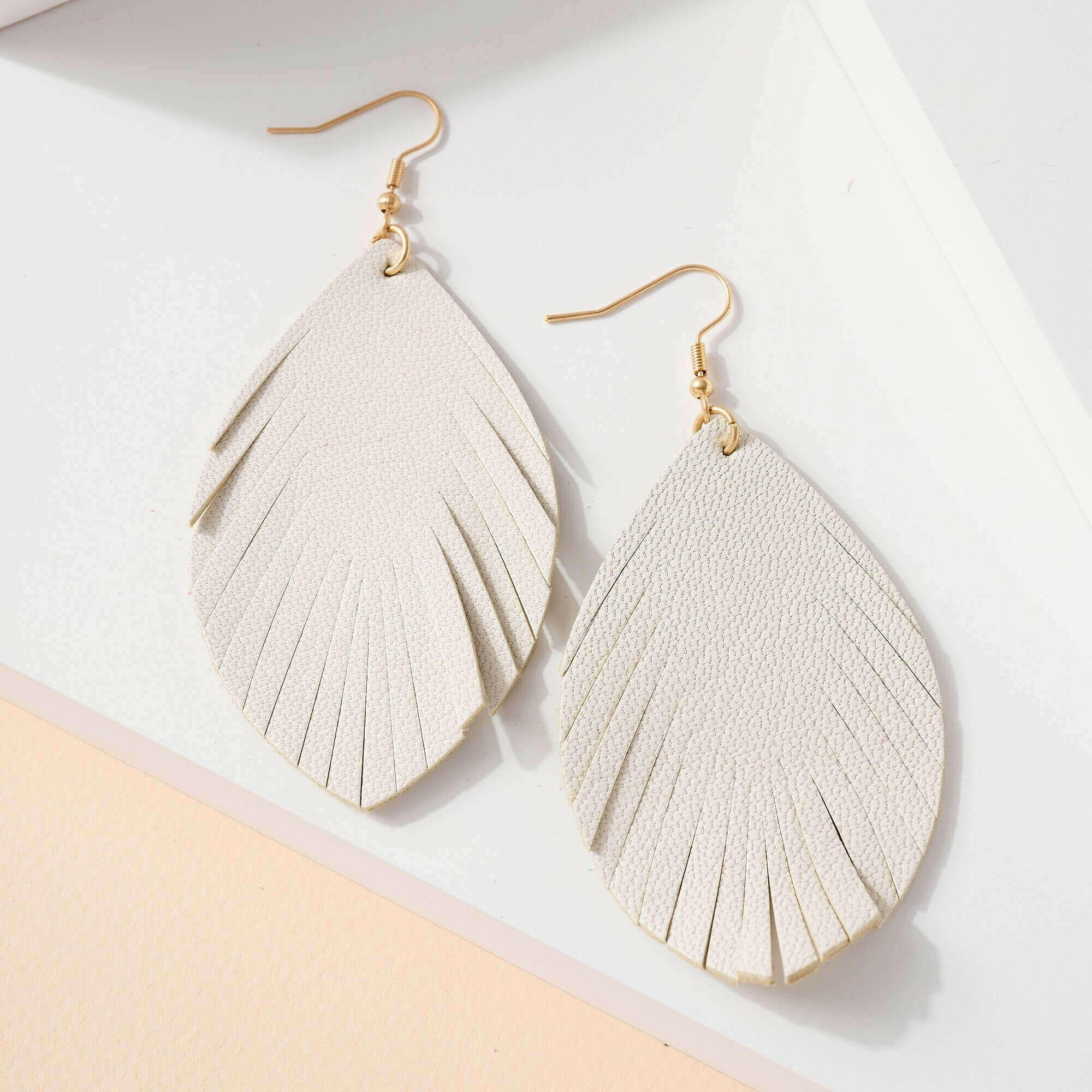 Feather Genuine Leather Earrings.