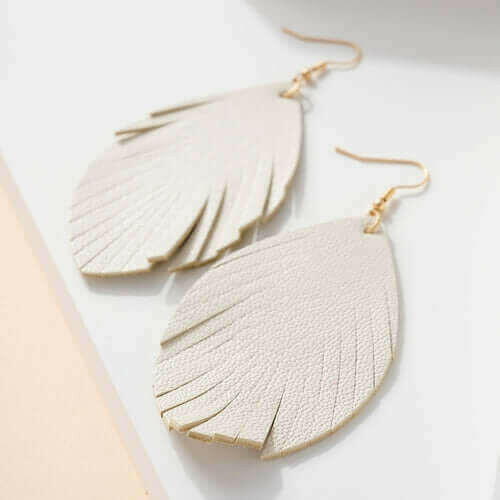 Feather Genuine Leather Earrings.