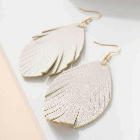 Feather Genuine Leather Earrings.