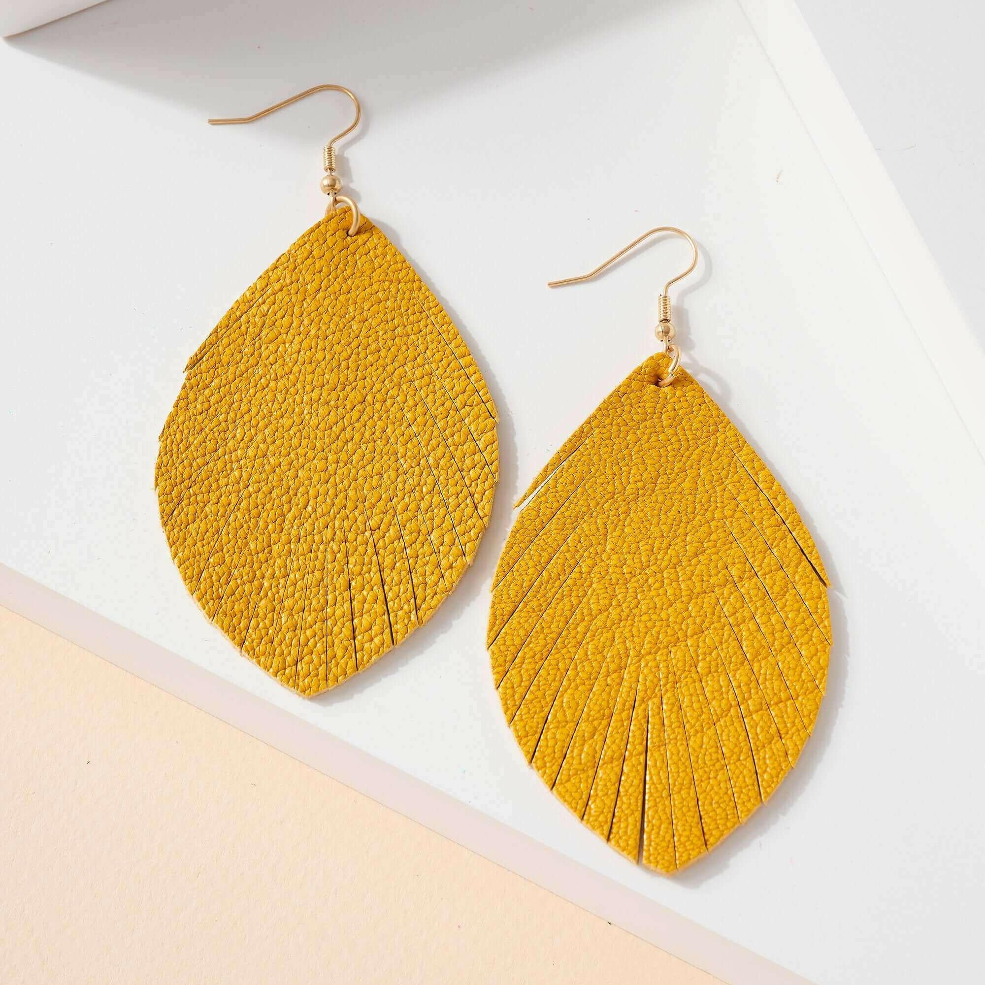 Feather Genuine Leather Earrings.