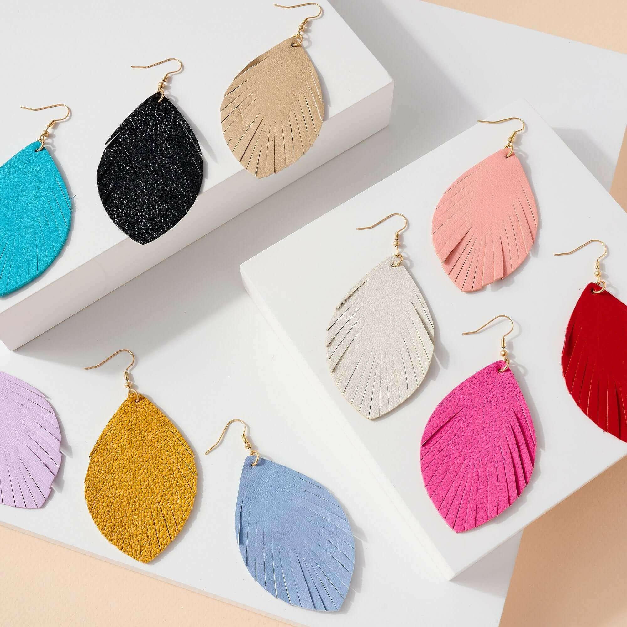 Feather Genuine Leather Earrings.