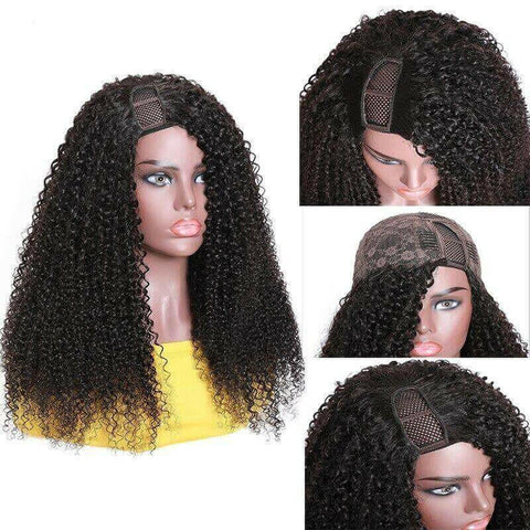 U Part Wig Kinky Curly Human Hair Wigs For Black Women Brazilian Remy.