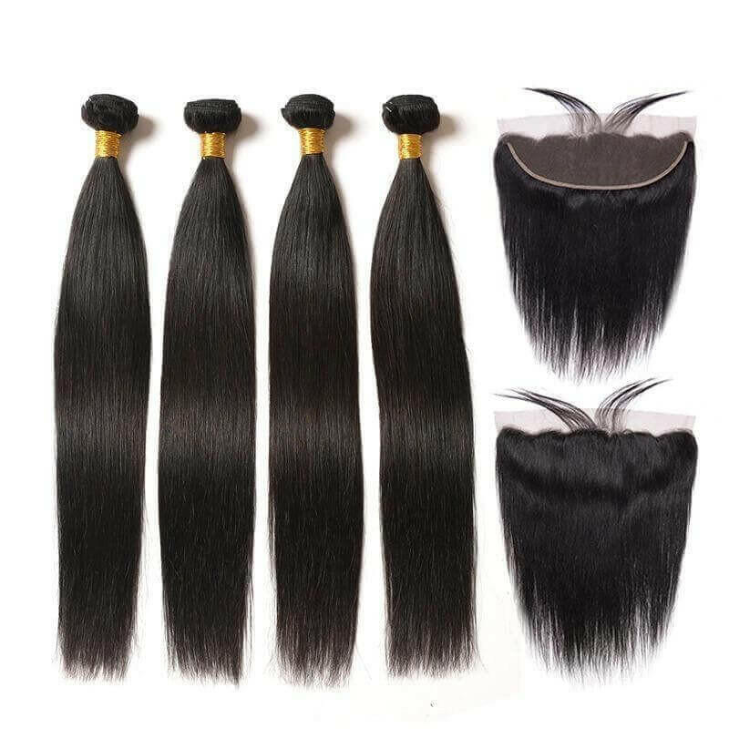 10A Grade 3/4 Straight Human Hair Bundles 4x4 Closures and 13x4 fronta.