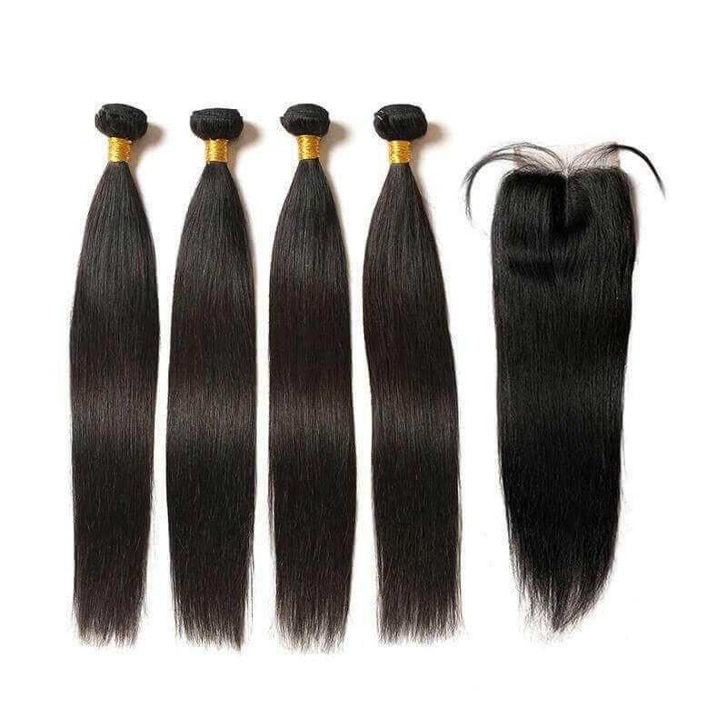 10A Grade 3/4 Straight Human Hair Bundles 4x4 Closures and 13x4 fronta.