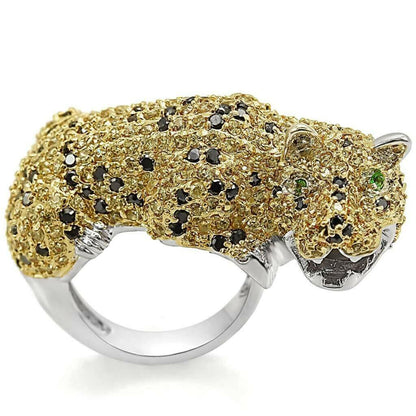 LO1347 - Reverse Two-Tone Brass Ring with AAA Grade CZ  in Topaz.