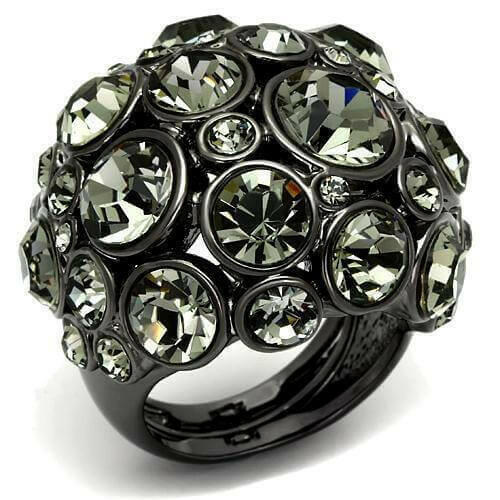 LO2545 - Ruthenium Brass Ring with Top Grade Crystal in Black Diamond
