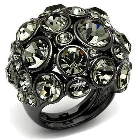 LO2545 - Ruthenium Brass Ring with Top Grade Crystal  in Black Diamond