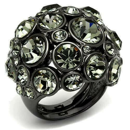 LO2545 - Ruthenium Brass Ring with Top Grade Crystal in Black Diamond