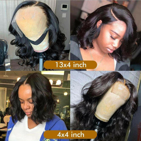 180% Density Body Wave 4x4 Short Bob 13x4 Lace Front Human Hair Wig.